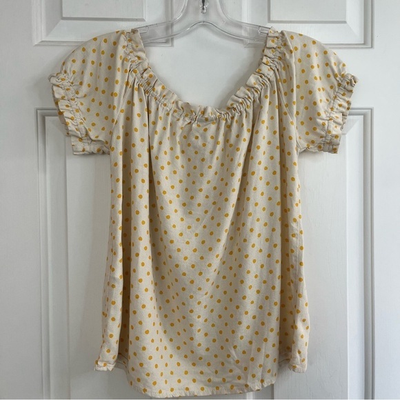 Vero MODA Off-Shoulder Linen Birch Saffron Polka Dot Boho Blouse Size S NWT - Picture 3 of 12
